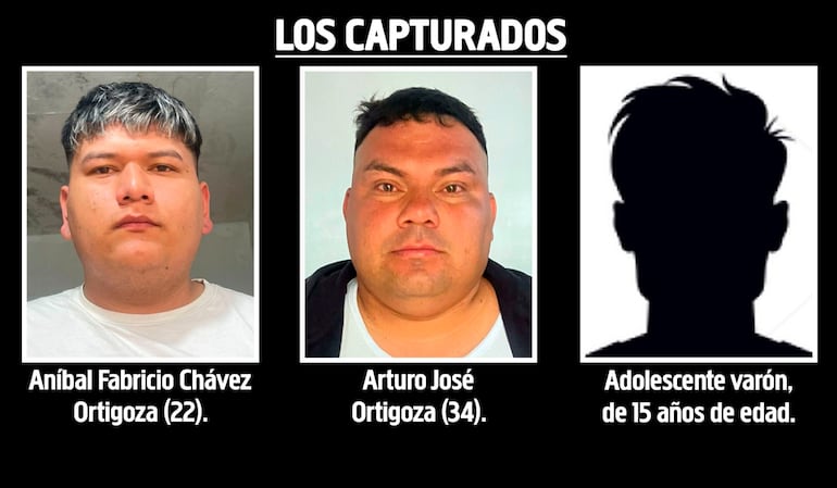 Aníbal Fabricio Chávez Ortigoza, Arturo José Ortigoza y el menor de edad capturados el 16 de octubre en los allanamientos contra el microtráfico en el barrio Pantanal de Lambaré.