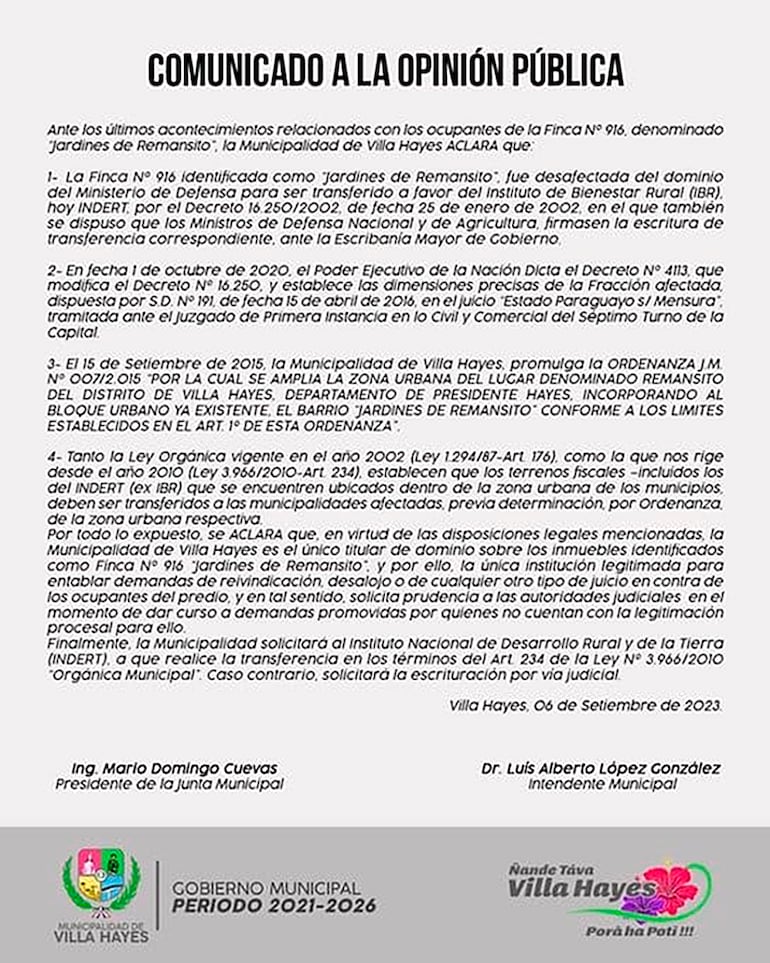 El  6 de octubre convocaron a una conferencia de  prensa para cambiar de postura sobre la finca.