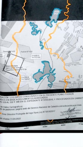 Mapa en donde se ubica el campo comunal y el conflicto con los supuestos vendedores de tierras a un colono para el cultivo de arroz.