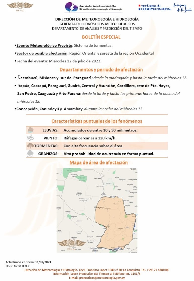 Boletín especial por tormentas eléctricas.