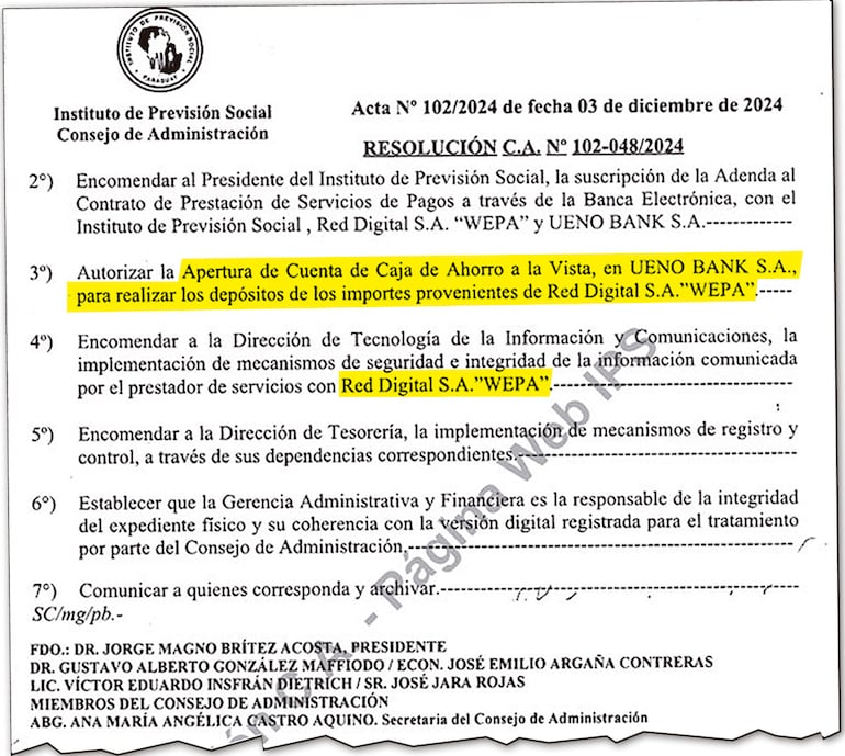 Parte de la resolución en la que en su Art. 3 se autoriza la apertura de la cuenta de caja de ahorro a la vista en ueno bank.