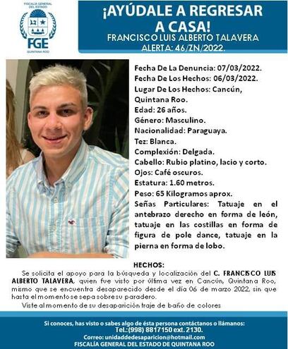 Francisco Luis Talavera. Flyer utilizado en el momento de su búsqueda.