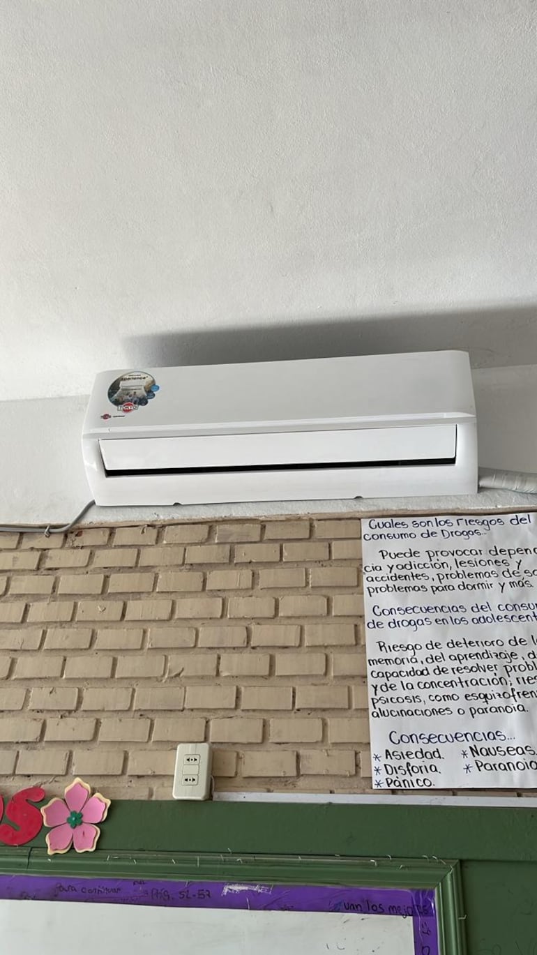 Uno de los equipos de aire acondicionado instalado en la escuela Roberto L. Petit, de Asunción.