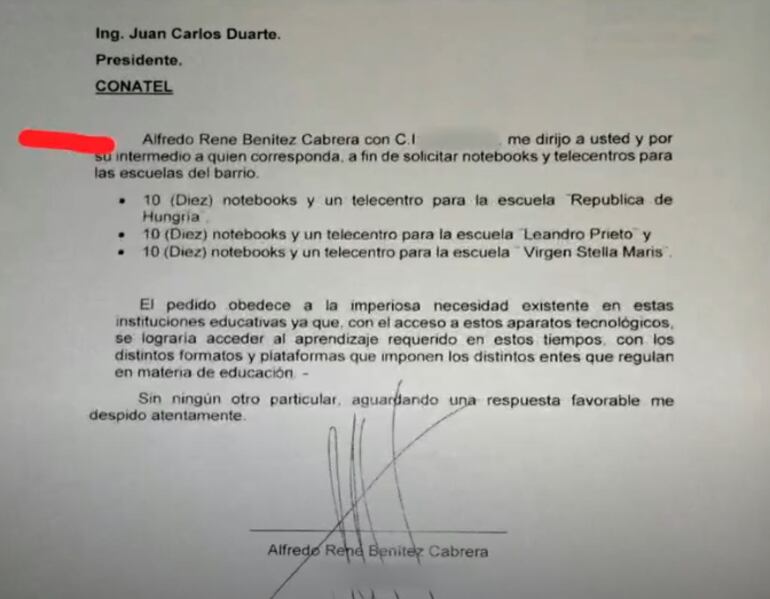 Solicitud de adquisición de computadoras enviadas a conatel.