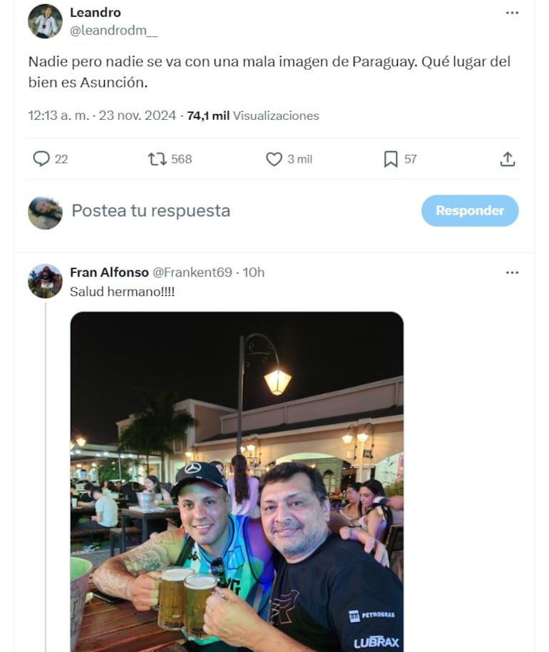 Comentarios en redes sociales sobre la hospitalidad de Paraguay.