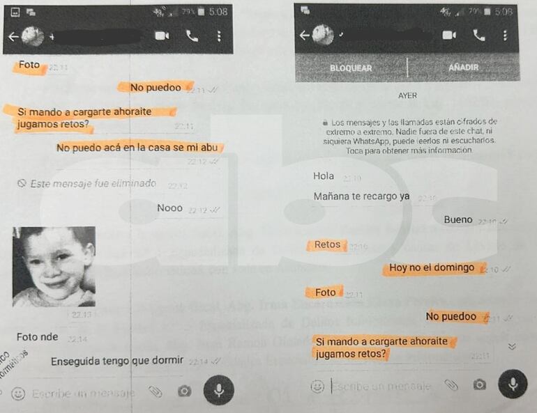 Intercambio de mensajes, a través de los cuales el hoy condenado acosaba a su víctima de 10 años.