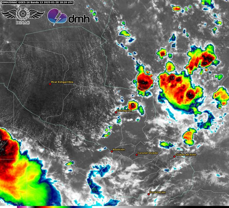 Celdas y núcleos de tormenta sobre el territorio nacional.