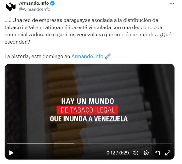 ArmandoInfo anuncia publicación de investigación que habla sobre contrabando de cigarrillos.