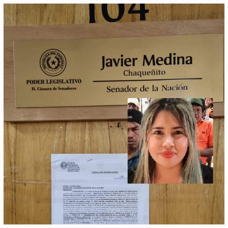 La resolución sobre la orden de alejamiento en contra de Javier "Chaqueñito" Vera fue pegada a la puerta del despacho del legislador en el Congreso.