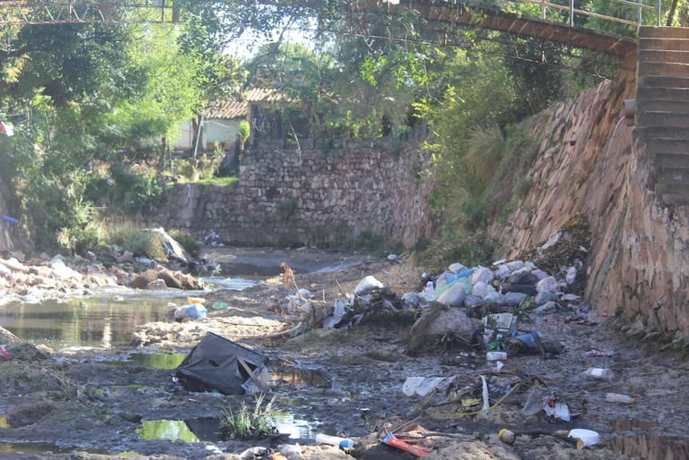 Las basuras domiciliarias abundan en todo el cauce. Fotograf&iacute;a: Gentileza, Alejandra Ocampos.