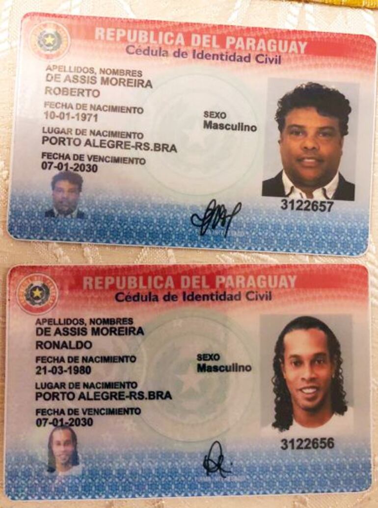 Ronaldinho Gaúcho y su hermano Roberto tenían cédulas de identidad paraguayas auténticas con contenido falso