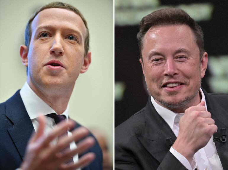 Esta combinación de fotografías de archivo muestra a SpaceX, Twitter y al director ejecutivo de Tesla, el fabricante de automóviles eléctricos, Elon Musk, y al fundador de Facebook, Mark Zuckerberg.