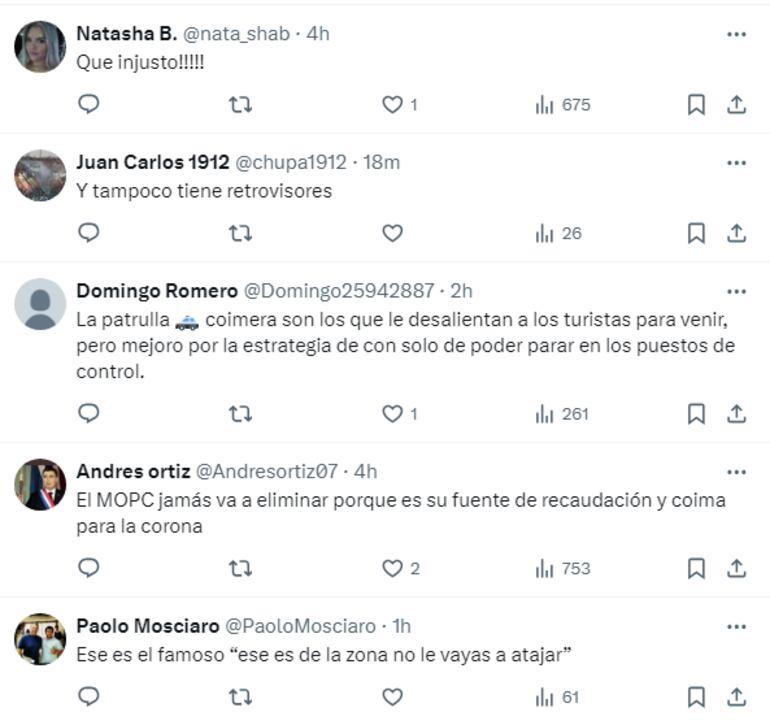 Los internautas emitieron varios comentarios en rechazo al actuar de la Patrulla Caminera.