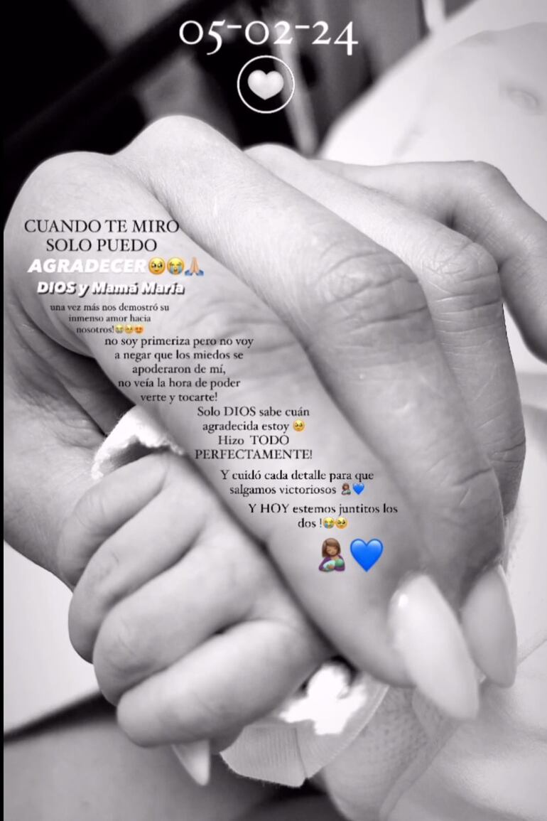 Con esta tierna imagen, Gabriela Miskinich anunció la llegada de su segundo hijo. 
(Captura de la historia de Instagram de Gabriela Miskinich)