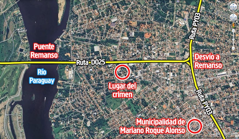 El lugar del crimen del uruguayo Diego Andrés Olivera Cabrera, en el barrio María Auxiliadora de Mariano Roque Alonso.