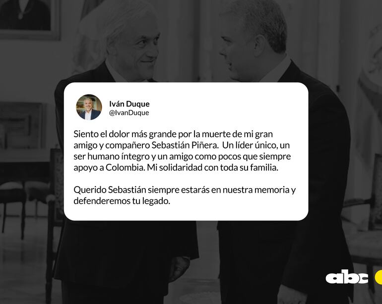 El presidente colombiano Iván Duque expresándose ante el fallecimiento de Sebastián Piñera.