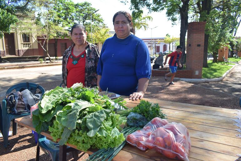 Las mujeres emprendedoras que cultivan hortalizas varias. Ellas son  Rosa Villalba e Inocencia Villalba.
