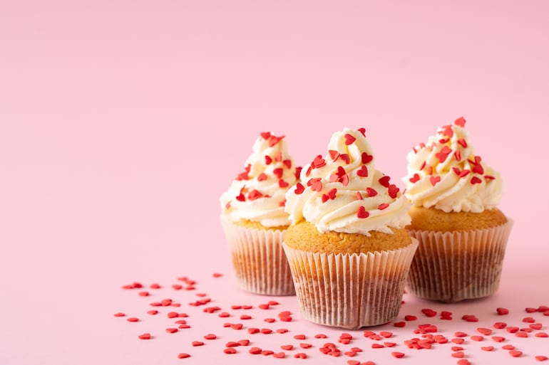 Muffins decorados para San Valentín.