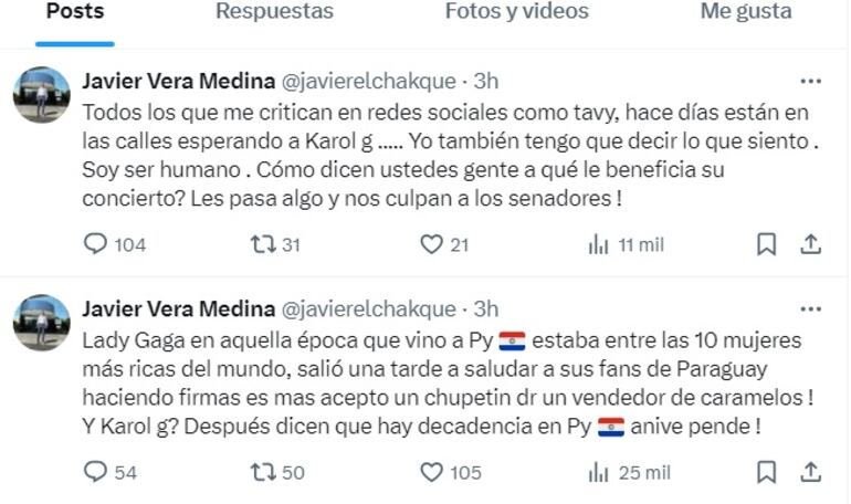 Posteos de Javier Vera, alias Chaqueñito.