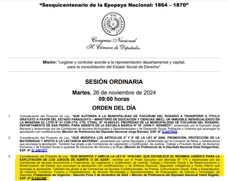 El proyecto del Ejecutivo ya cuenta con pedido de tratamiento de urgencia para la sesión ordinaria del próximo martes 26.