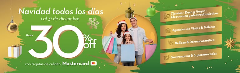 En estas fiestas, los clientes de GNB podrán disfrutar de reintegros de hasta un 30% al utilizar sus tarjetas de crédito Mastercard en más de 500 comercios adheridos de todo el país.