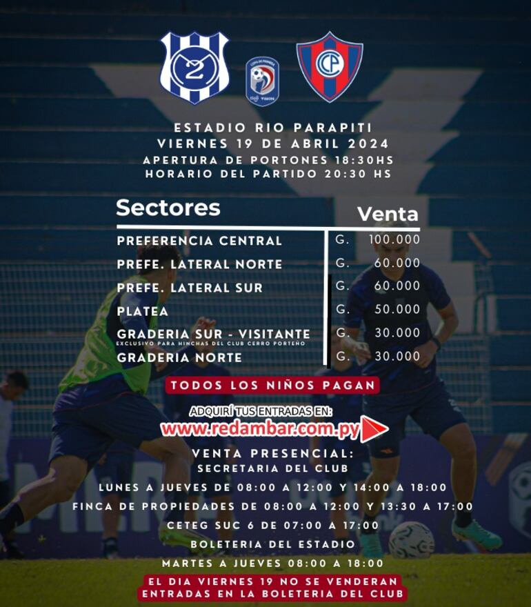 Los precios de las entradas para 2 de Mayo vs. Cerro Porteño.