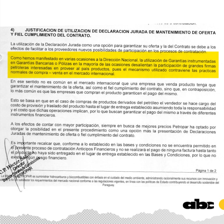 La respuesta que dio Petropar a la DNCP sobre la garantía que presentó la firma catarí.