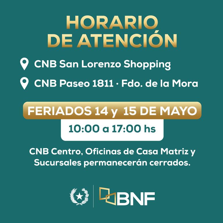 Horario del Banco Nacional de Fomento por las Fiestas Patrias.