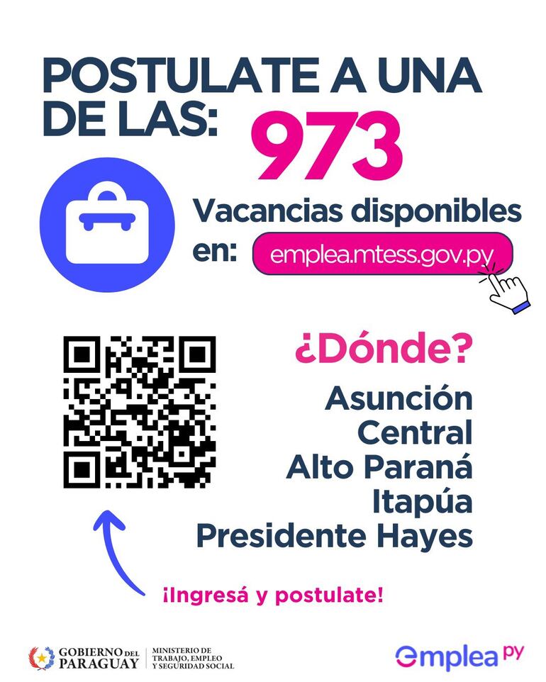 Anuncio del Ministerio de Trabajo de la oferta de casi 1.000 vacancias laborales.