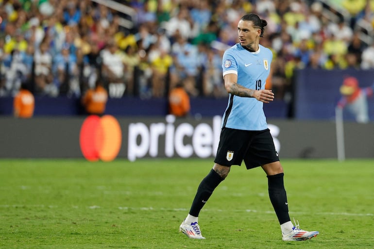 Darwin Núñez, jugador de la selección de Uruguay, en el partido frente a Brasil en los cuartos de final de la Copa América 2024 en el Allegiant Stadium, en Las Vegas, Nevada.