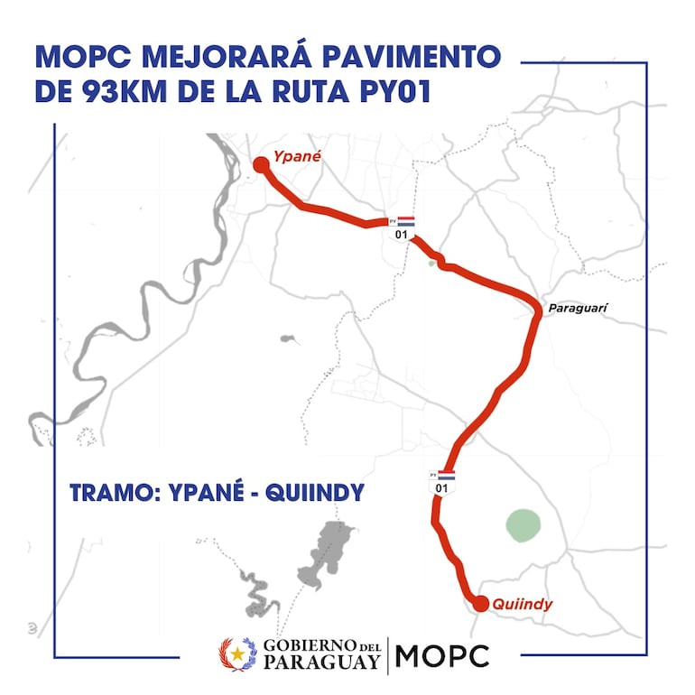 El tramo que será mejorado de la ruta PY01.