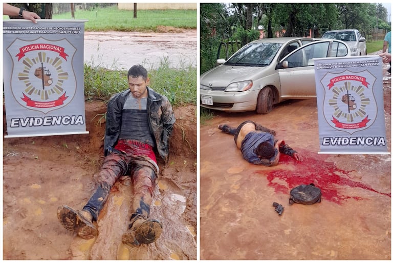 Cristhian David Vergara (sentado y esposado) y Carlos Alberto Ortiz (tirado en el piso), supuestos asaltantes capturados heridos por la Policía.