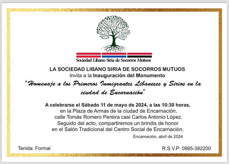 Invitación para el acto a cumplirse este sábado, a las 10:30 horas, en la Plaza de Armas.