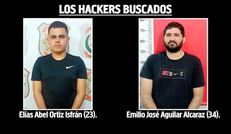 Elías Abel Ortiz Insfrán y Emilio José Aguilera Alcaraz, supuestos hackers paraguayos buscados por el caso de los celulares iPhone.