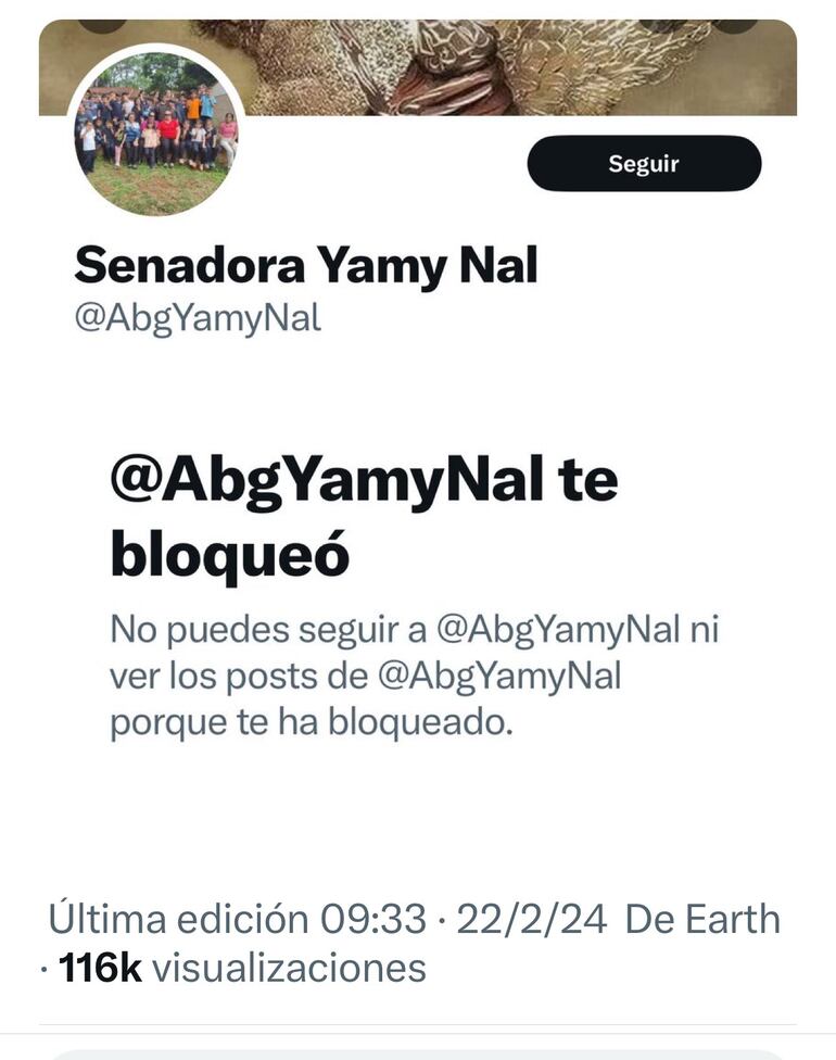 La senadora Norma Aquino, alias Yamy Nal bloqueó a la abogada Alejandra Peralta en "X".