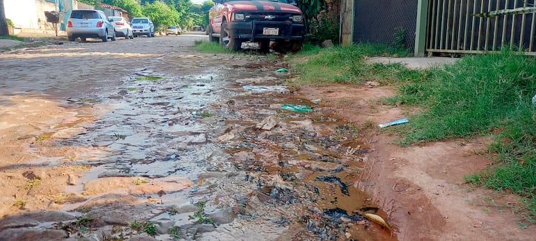 El cristalino agua corre sobre el empedrado luego se pierde en el Arroyo Leandro Sosa.