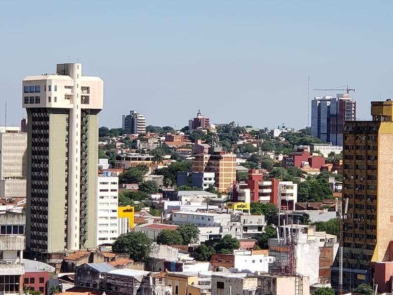 Microcentro de Asunción. Clima, pronóstico del tiempo, temperatura, cielo despejado.