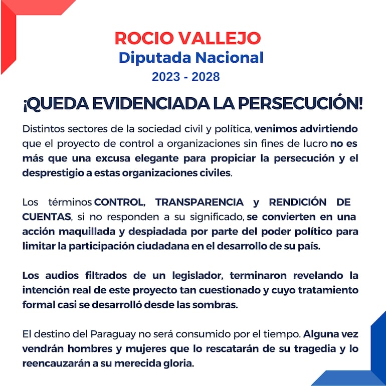 Comunicado de Rocío Vallejo (PPQ).