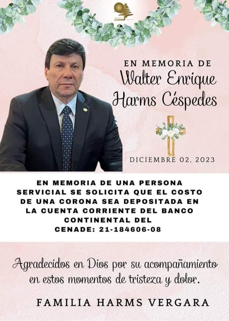 Comunicado de familiares de Walter Harms.