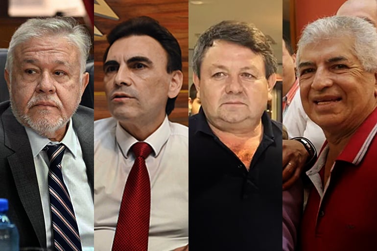 Jorge Brítez, Carlos Alberto Pereira Olmedo, Víctor Eduardo, Insfrán Dietrich y  José Jara Rojas, miembros del Consejo de Administración del IPS que firmaron la resolución por la que se aprueba la inversión en bonos financieros a ser emitidos por Ueno Bank.