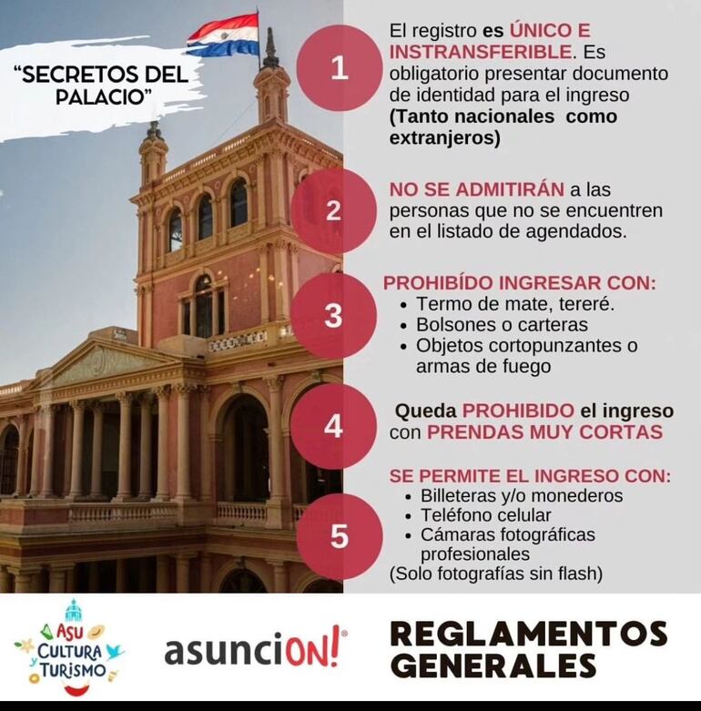 Reglamentos para ingresar a visita guiada del Palacio de López.