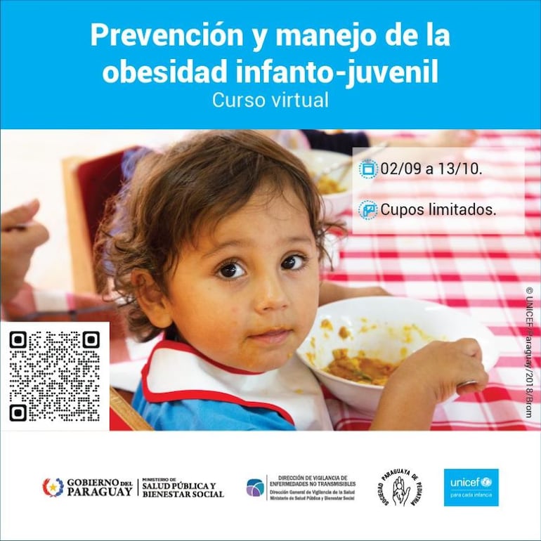 Flyer del curso de prevención y manejo de la obesidad infanto juvenil.