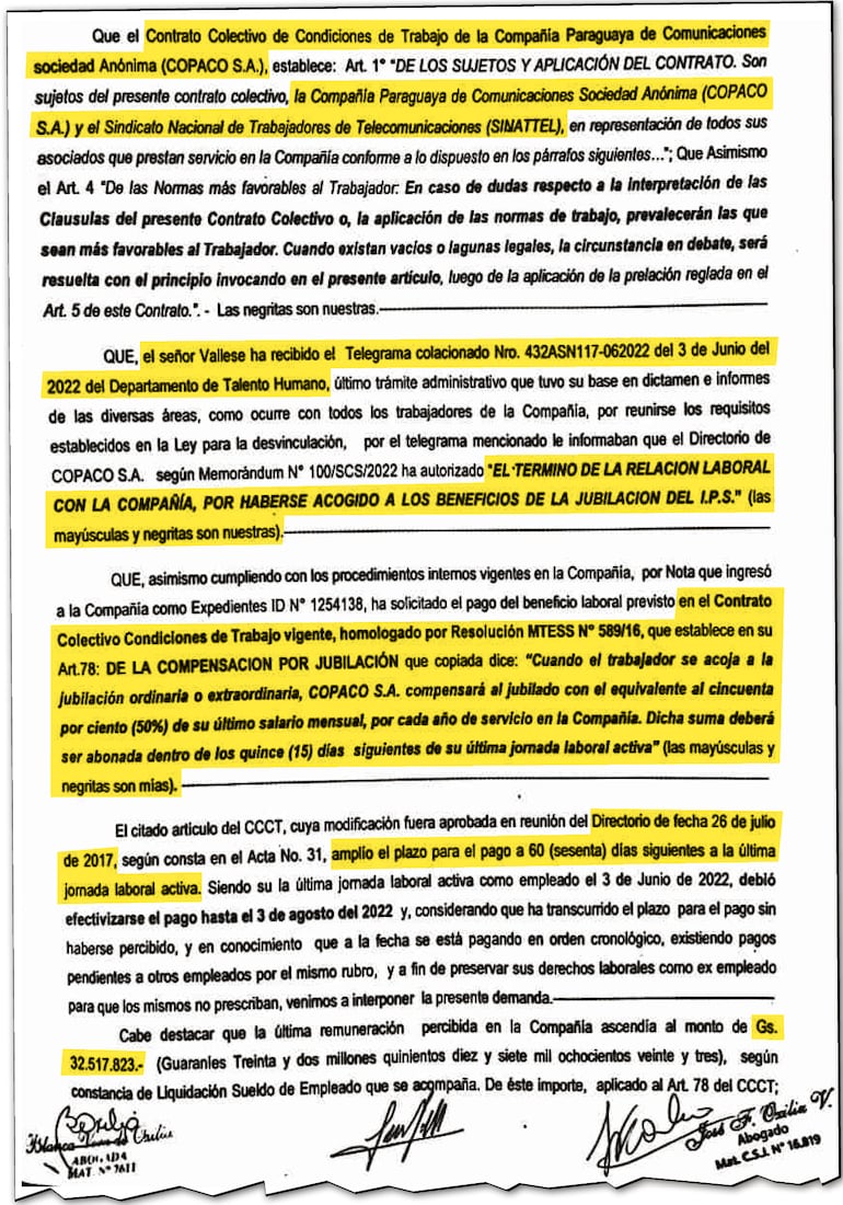 Demanda que presentó Sante Vallese contra Copaco este mes, en el que exige que le paguen US$ 543 millones.