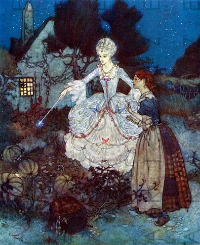 La Cenicienta y el Hada Madrina en un dibujo de Edmund Dulac, 1910