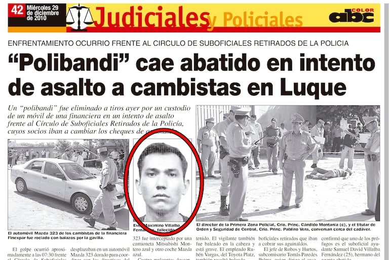 El suboficial segundo Ever Maximino Villalba Fernández (en círculo) murió en 2010 al comandar un asalto en Luque.