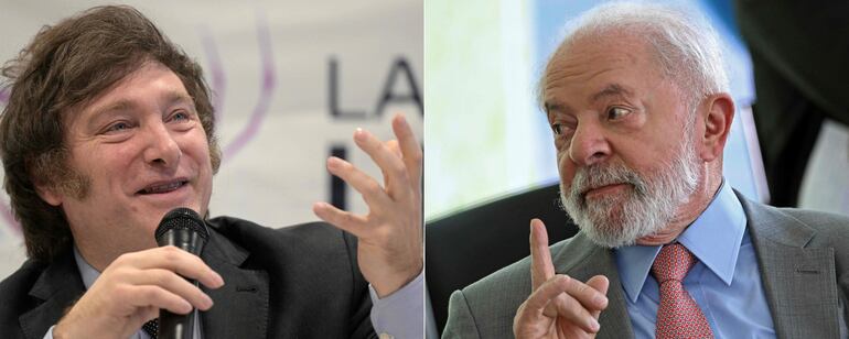 El presidente electo de Argetnina, Javier Milei (i) y mandatario brasileño, Lula da Silva. (AFP)