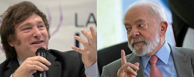 El presidente electo de Argentina, Javier Milei, y el mandatario brasileño, Lula da Silva.  (AFP)