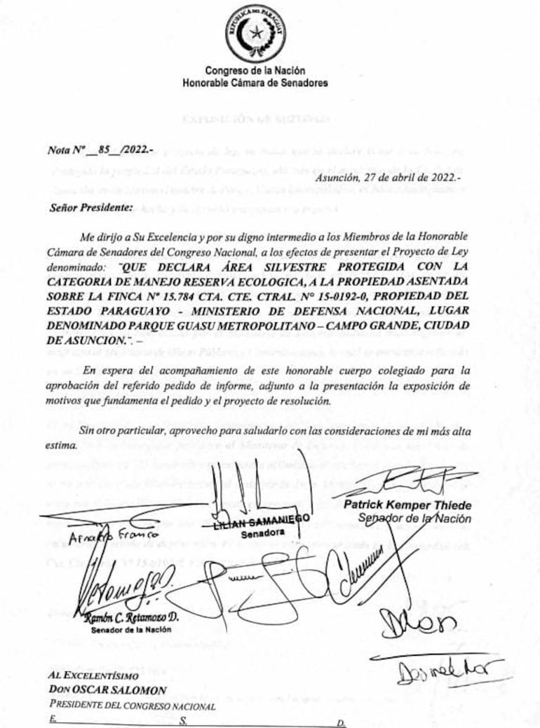 Desde la Cámara de Senadores presentaron un proyecto de Ley que declara área silvestre protegida al Parque Guasu Metropolitano.