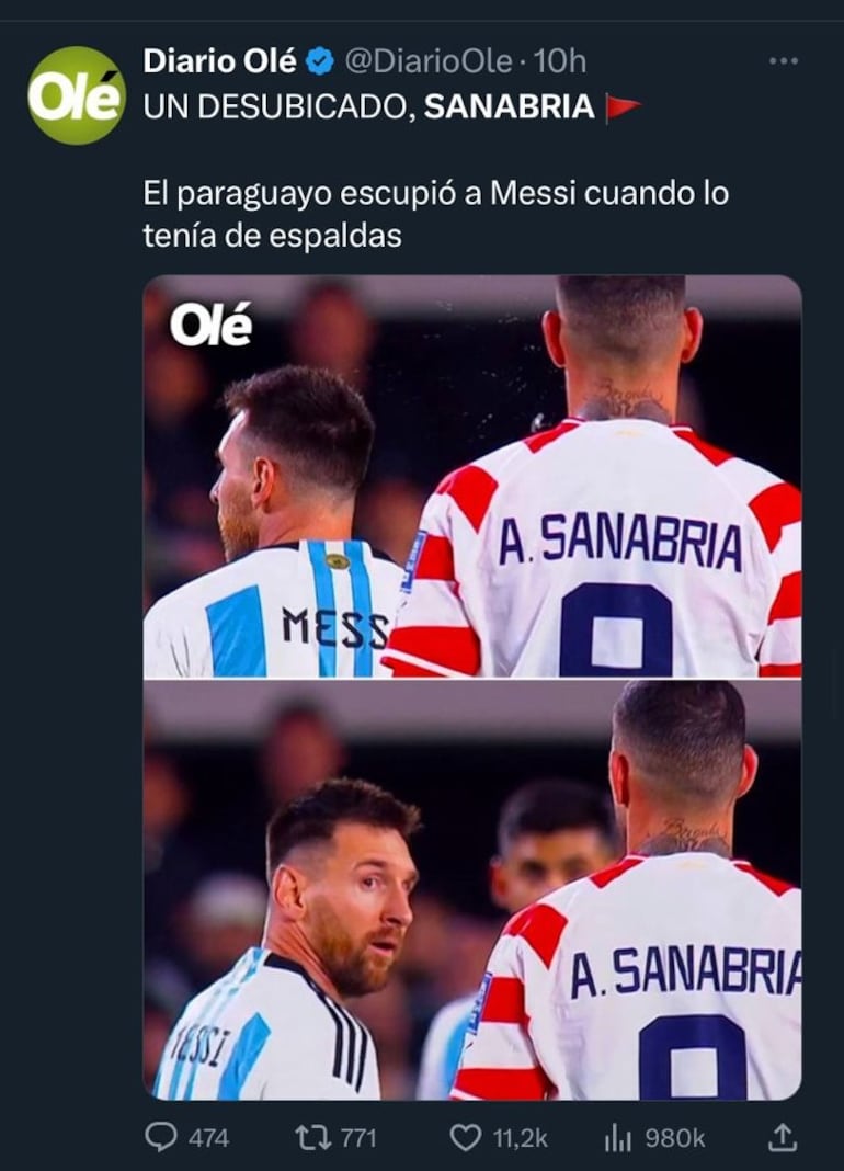 Reacciones del supuesto escupitajo de Antonio Sanabria a Lionel Messi.