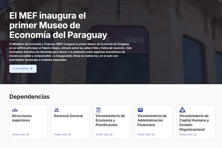 Portada de la página web del Ministerio de Economía y Finanzas (MEF).